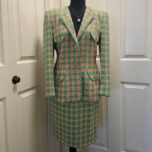 Gorgeous vintage Escada Margaretha Ley Houndstooth Jacket Skirt Suit 36